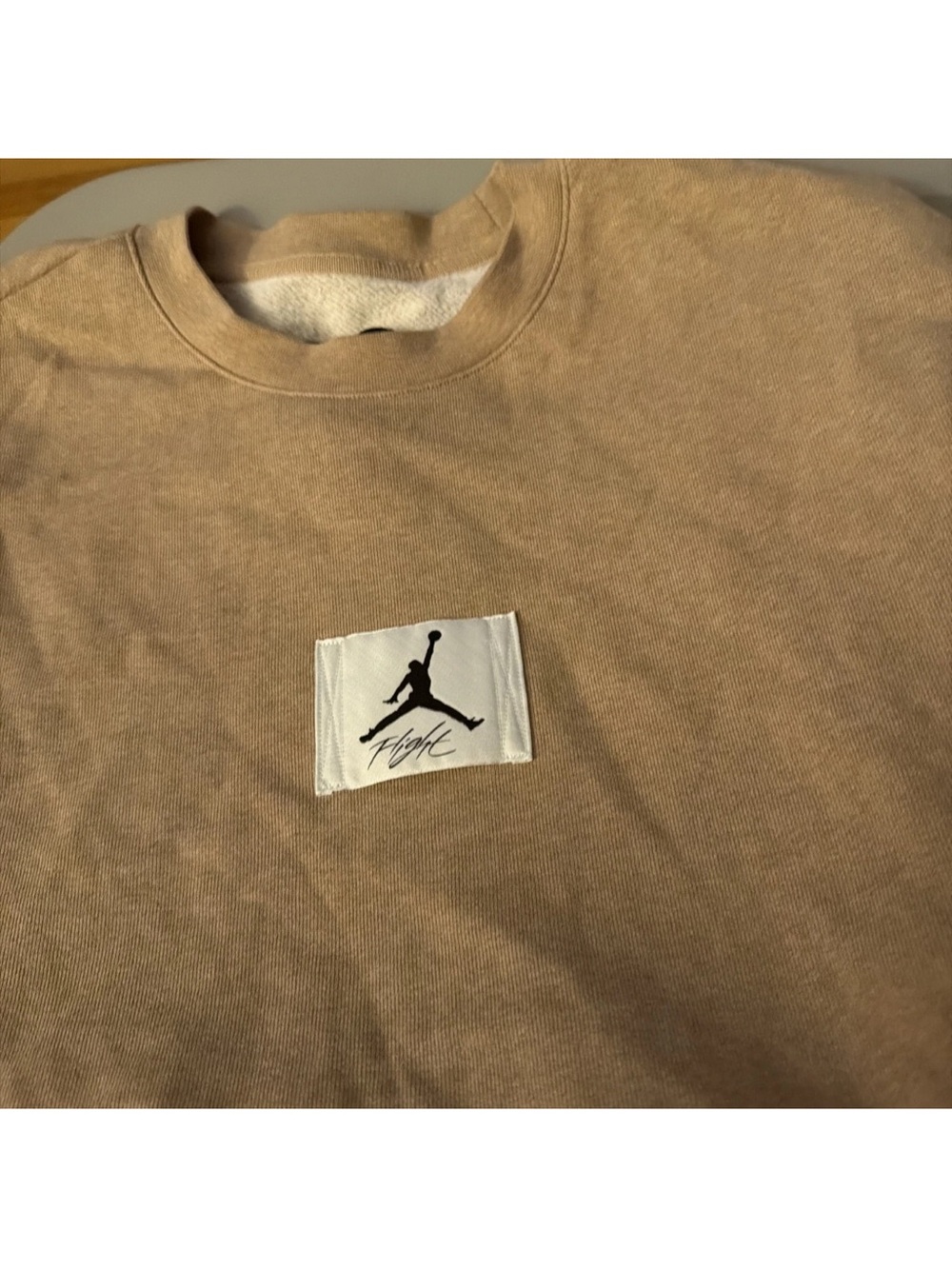 Jordan Tan Crewneck Sweatshirt with White Patch and Black Jumpman